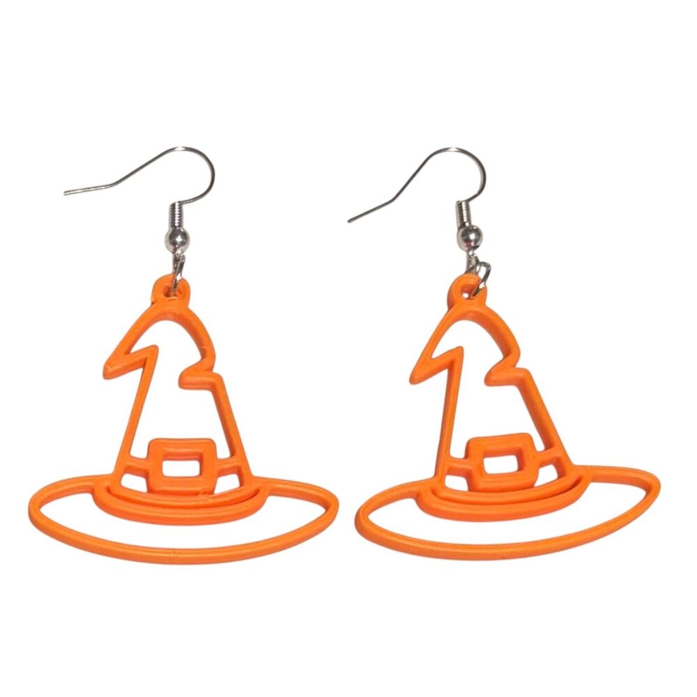 3D Printed Earrings - 2.25" x 1.5" Wizard Hat - ORANGE - X010-09